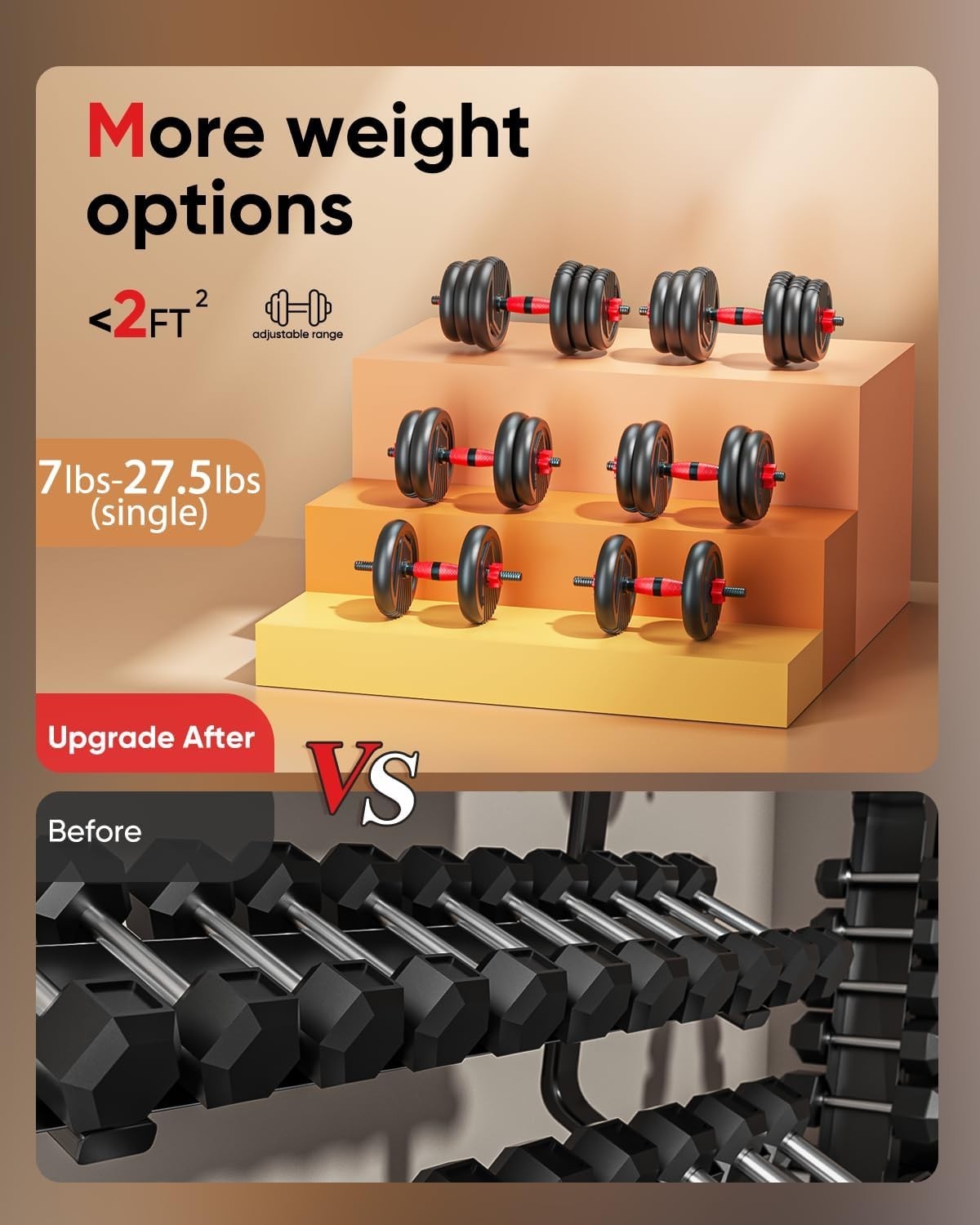 55LB Adjustable Dumbbells Set 4 in 1 Home Gym Barbell Kettlebell