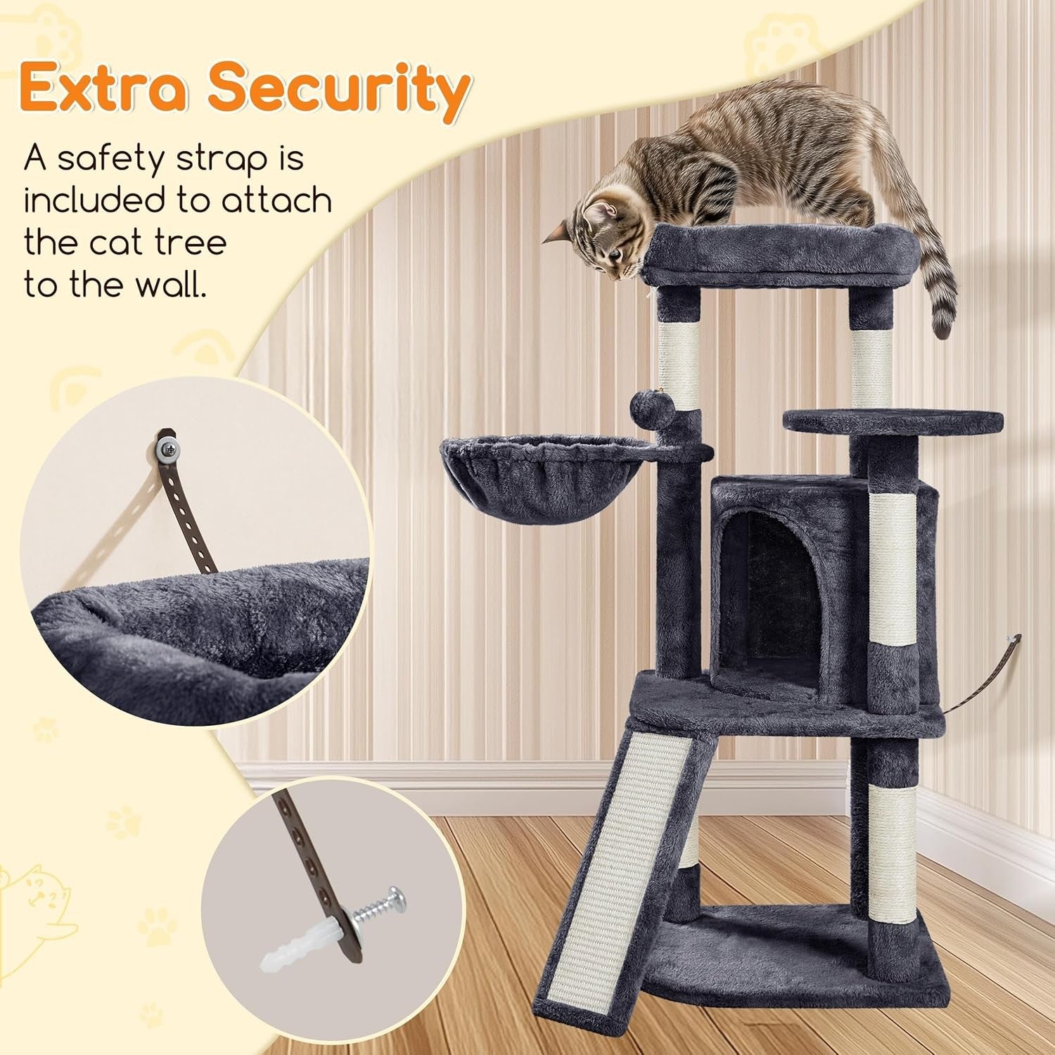 Cat Tree 107cm Climbing Tower Scratching Posts Condo Basket for Indoor Cats