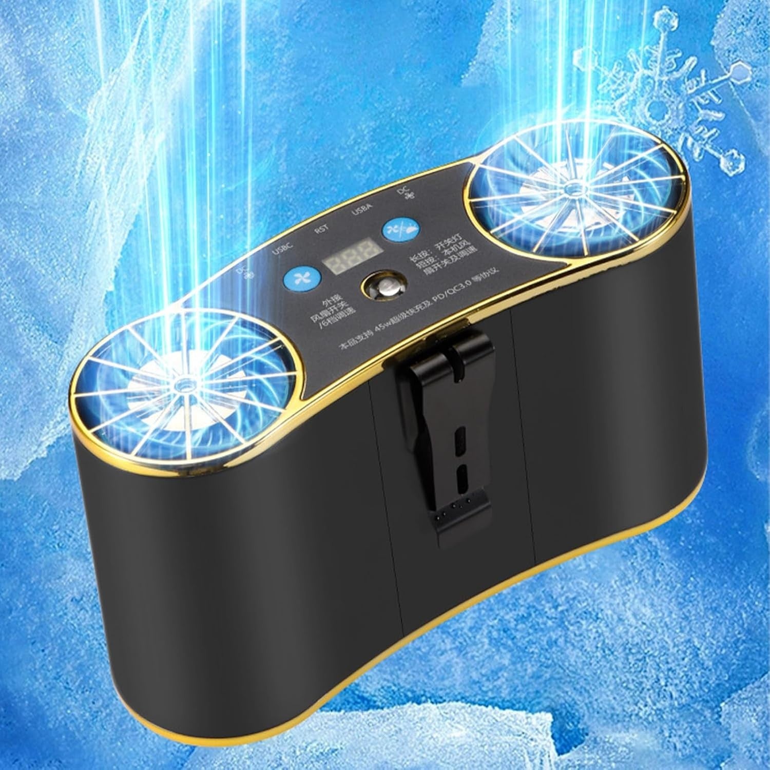 Black Waist Fan 20000mAh – USB Rechargeable Air Circulator w LED Light, 6 Speeds
