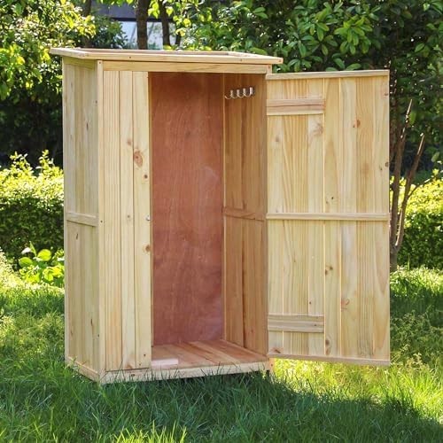 Wooden Outdoor Utility Shed 92x57x154cm Tool Storage Cabinet Natural