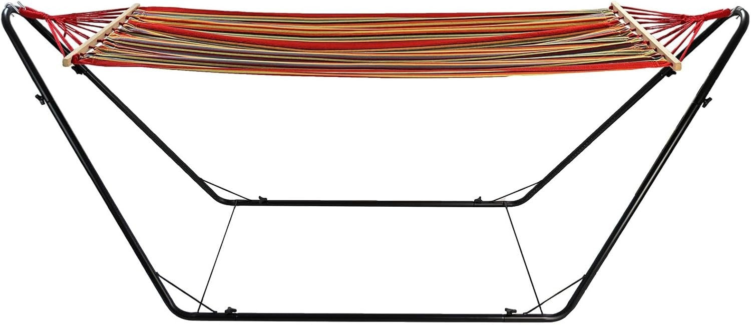 Multi-Coloured Garden Hammock with Metal Stand – 1 Person, Portable & Durable