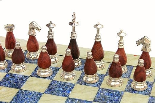 Luxury 15" Australian Marble & Lapis Lazuli Chess Set – Brass & Wood Pieces