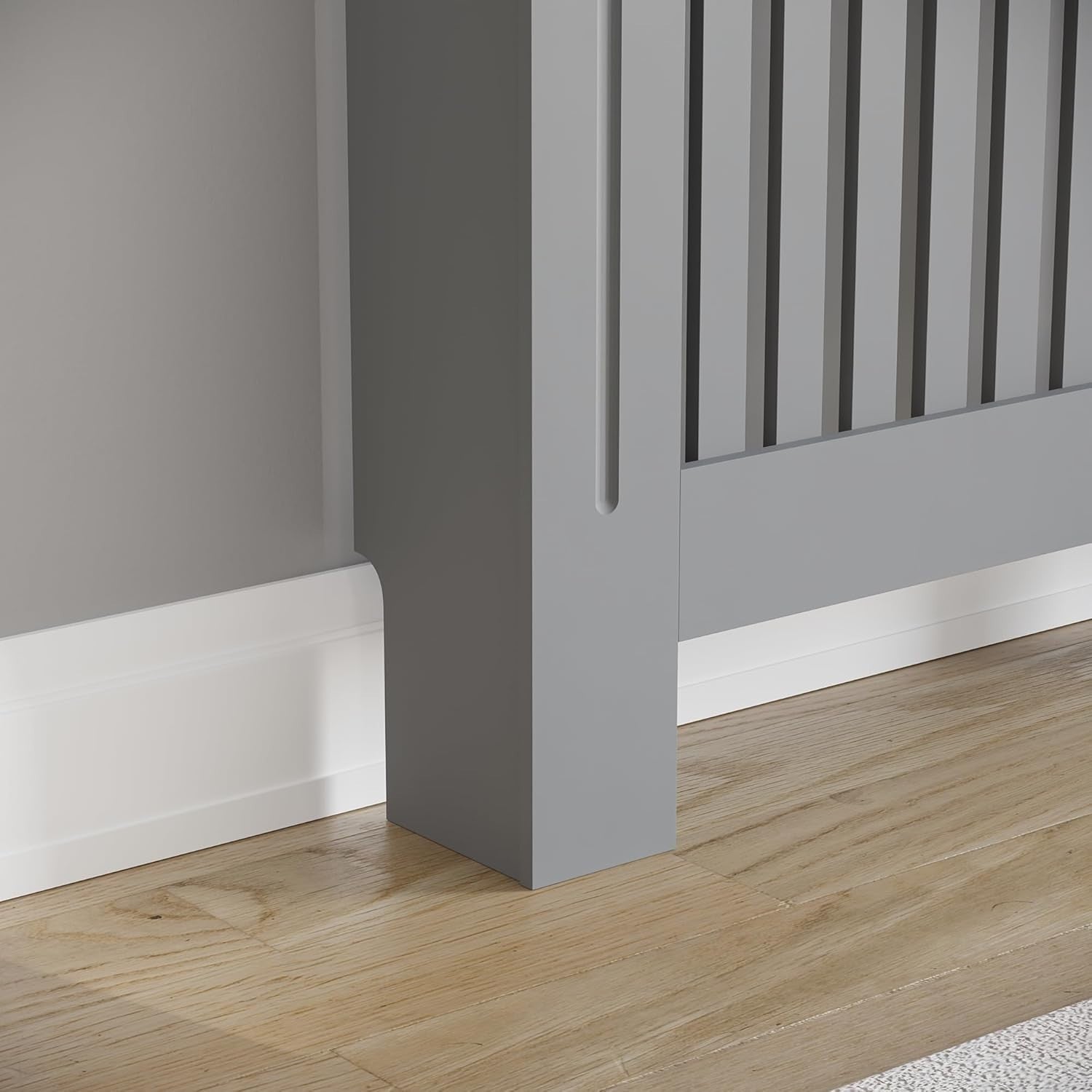 Large Olive Grey Radiator Cover | Modern Slatted MDF Heater Cabinet with Shelf