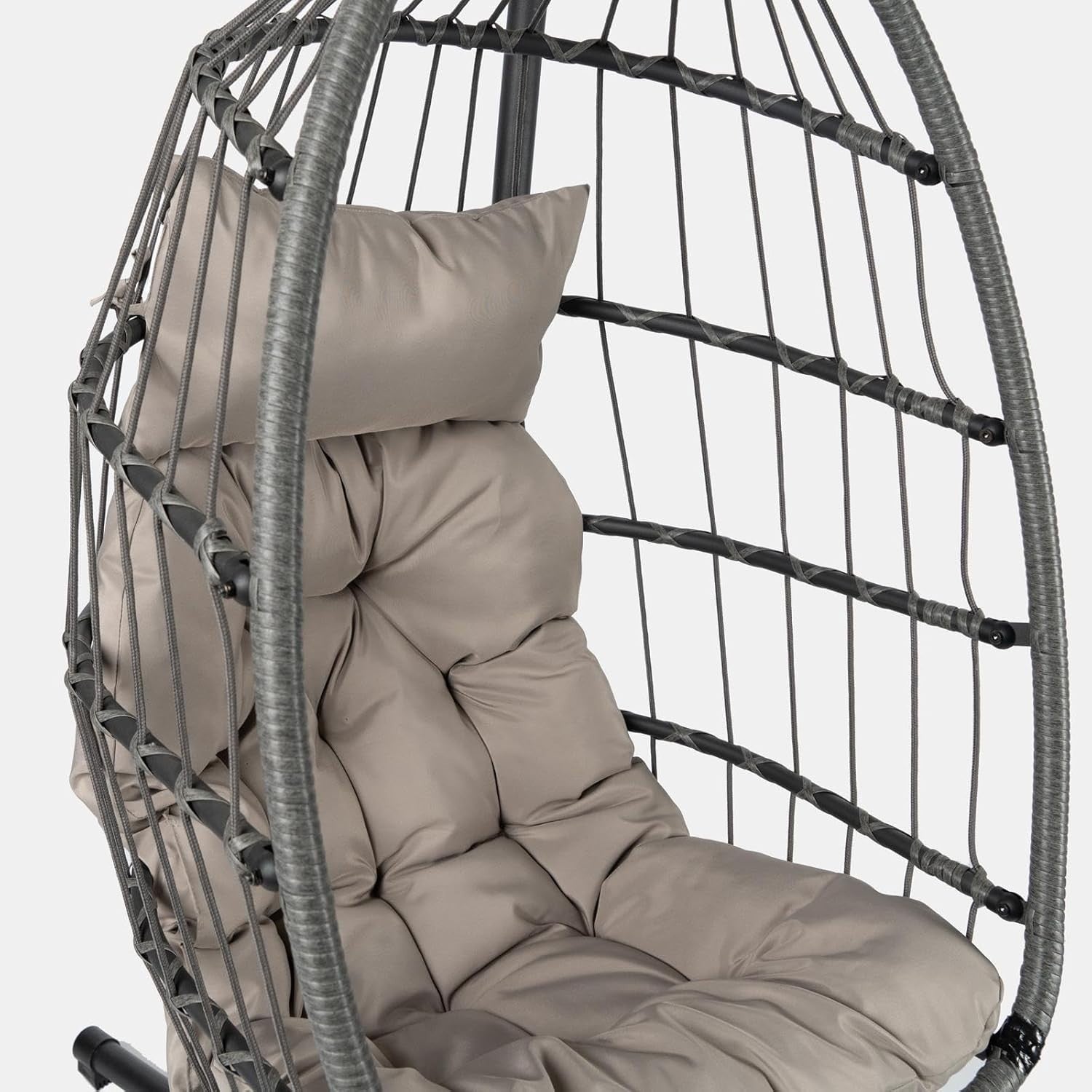 Hanging Egg Chair with Cushion Freestanding Rattan Swing Indoor Outdoor