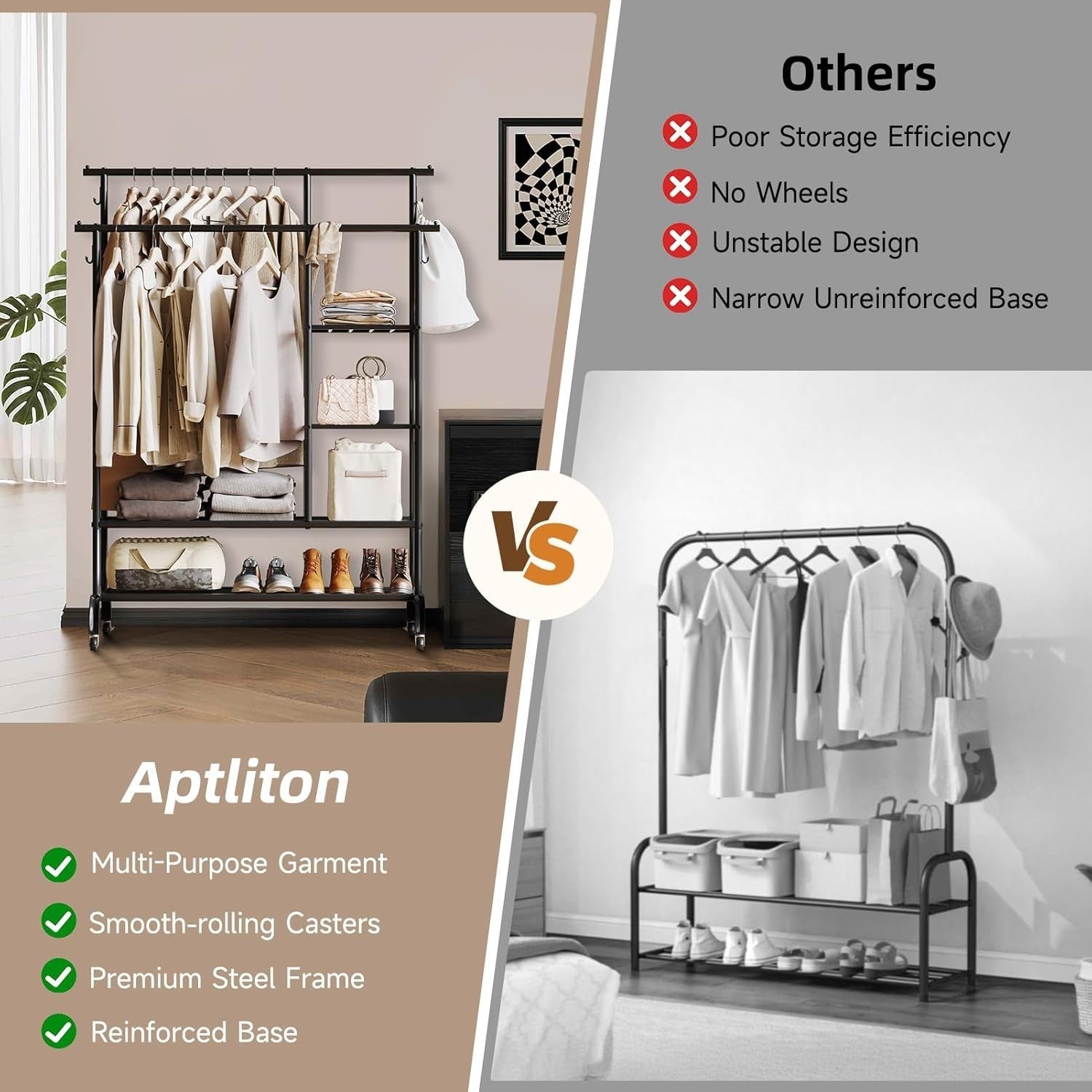 Heavy Duty Clothes Rail 6ft x 5ft Metal Garment Rack Black
