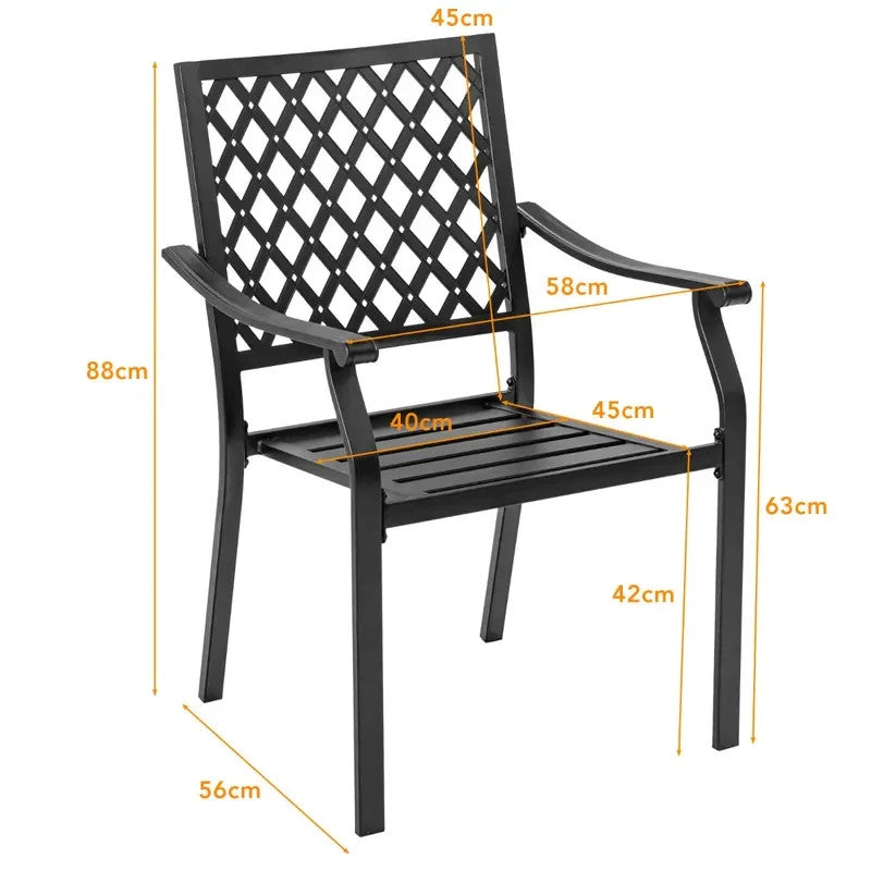 Set of 2 Stackable Metal Patio Dining Chairs Outdoor Garden Armrest