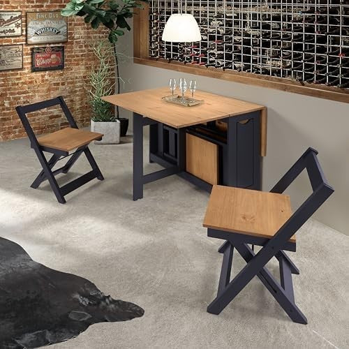 Seconique Santos Butterfly Dining Set Navy Blue & Distressed Waxed Pine Extendab