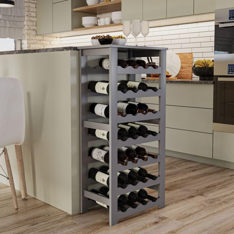 7 Tier Wine Rack Grey 28 Bottle Freestanding Storage Stand Modern Home Bar Shelf
