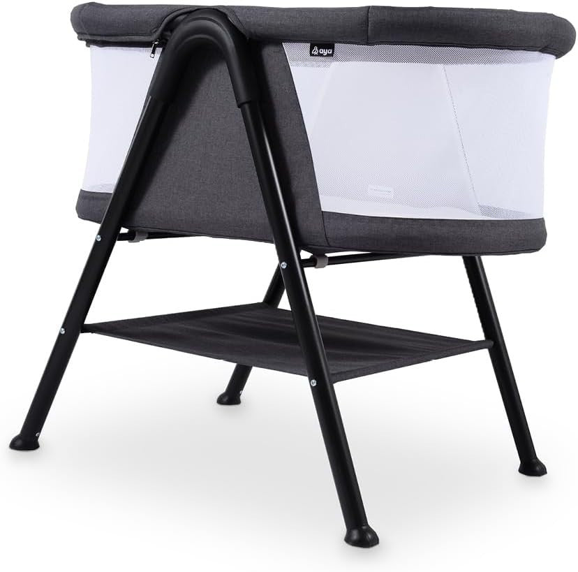 Portable Baby Crib Cot with Mesh Sides Lightweight Foldable Bed Black Graphite