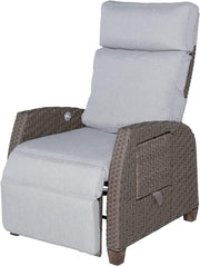 Outdoor Recliner Wicker Patio Chair Adjustable Sun Lounger with Flip Table