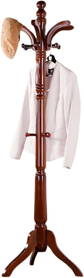 Tall Vintage Wooden Coat Stand with 13 Hooks | Solid Wood Freestanding Hall Tree