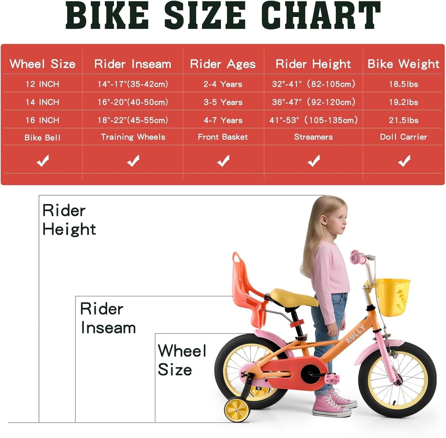 12 Inch Girls Bike with Training Wheels Basket Pink Bicycle Age 2-4