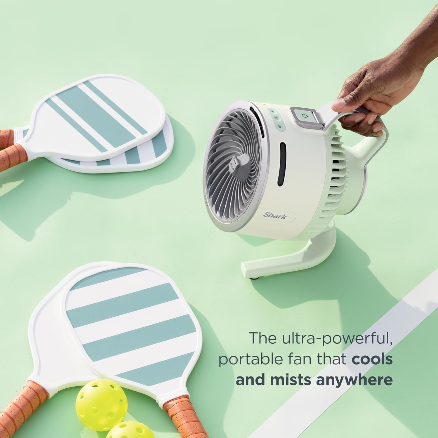 Blue Portable Misting Fan – 5-Speed Rechargeable Table Fan LED & Cooling Spray