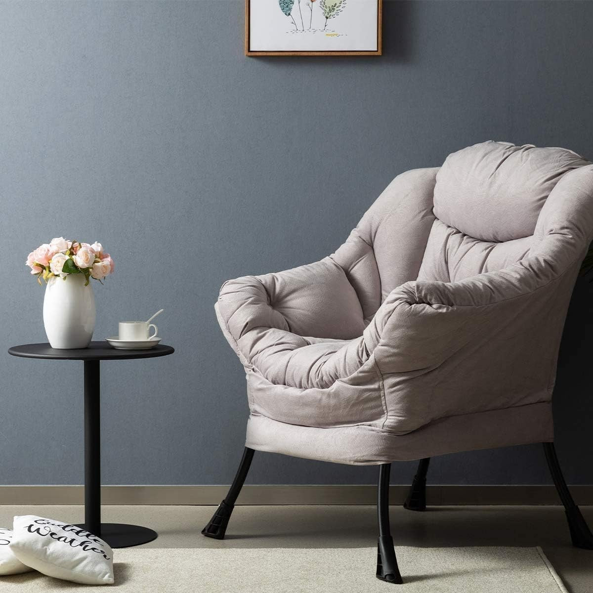 Grey Velvet Armchair Lounge Chair Reading Chair Living Room Sofa Accent
