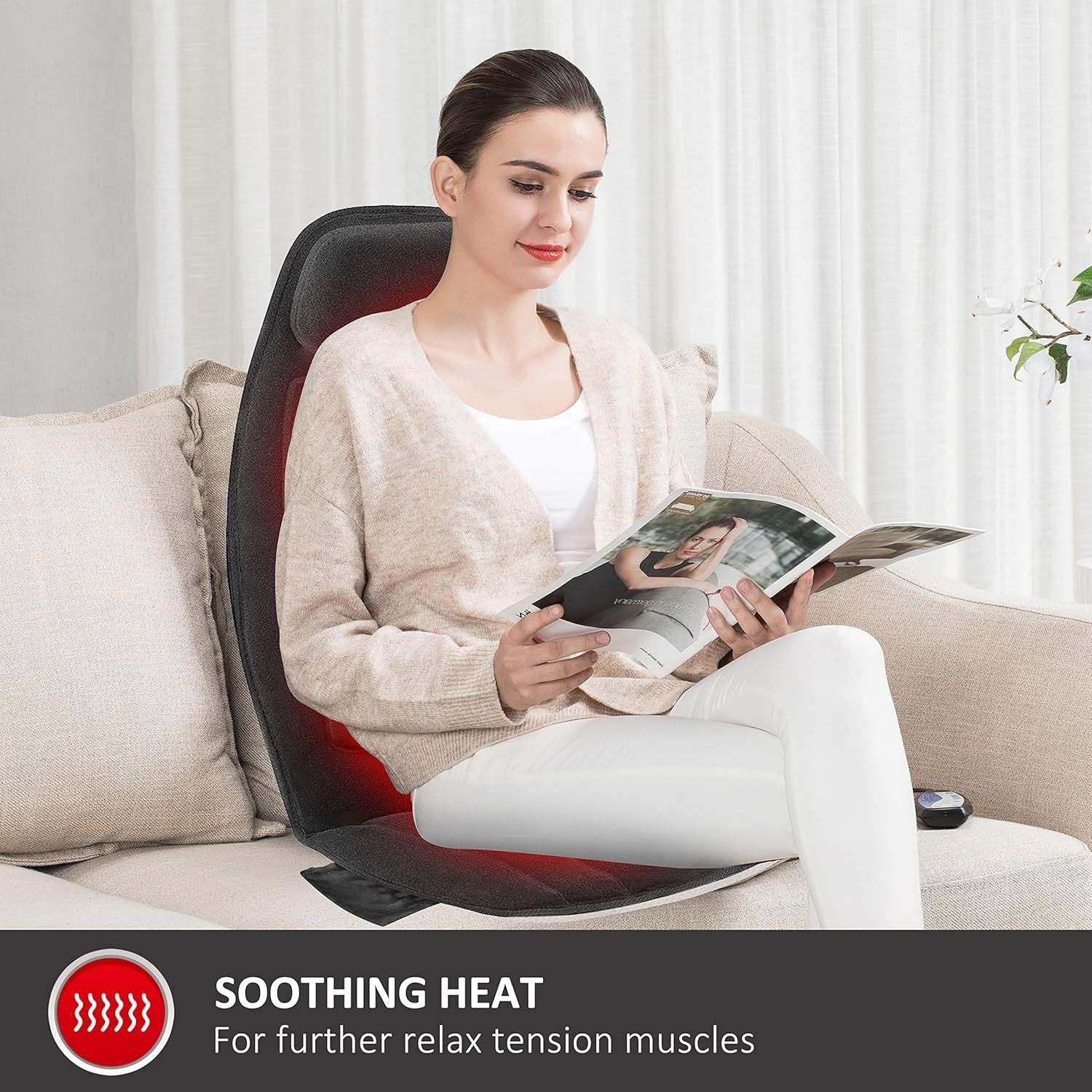Vibration Back Massager Seat with Heat 10 Motors Memory Foam Support Blue Pad