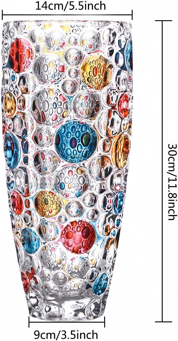 Large Crystal Glass Flower Vase 11.8in Colorful Dot Modern Home Décor