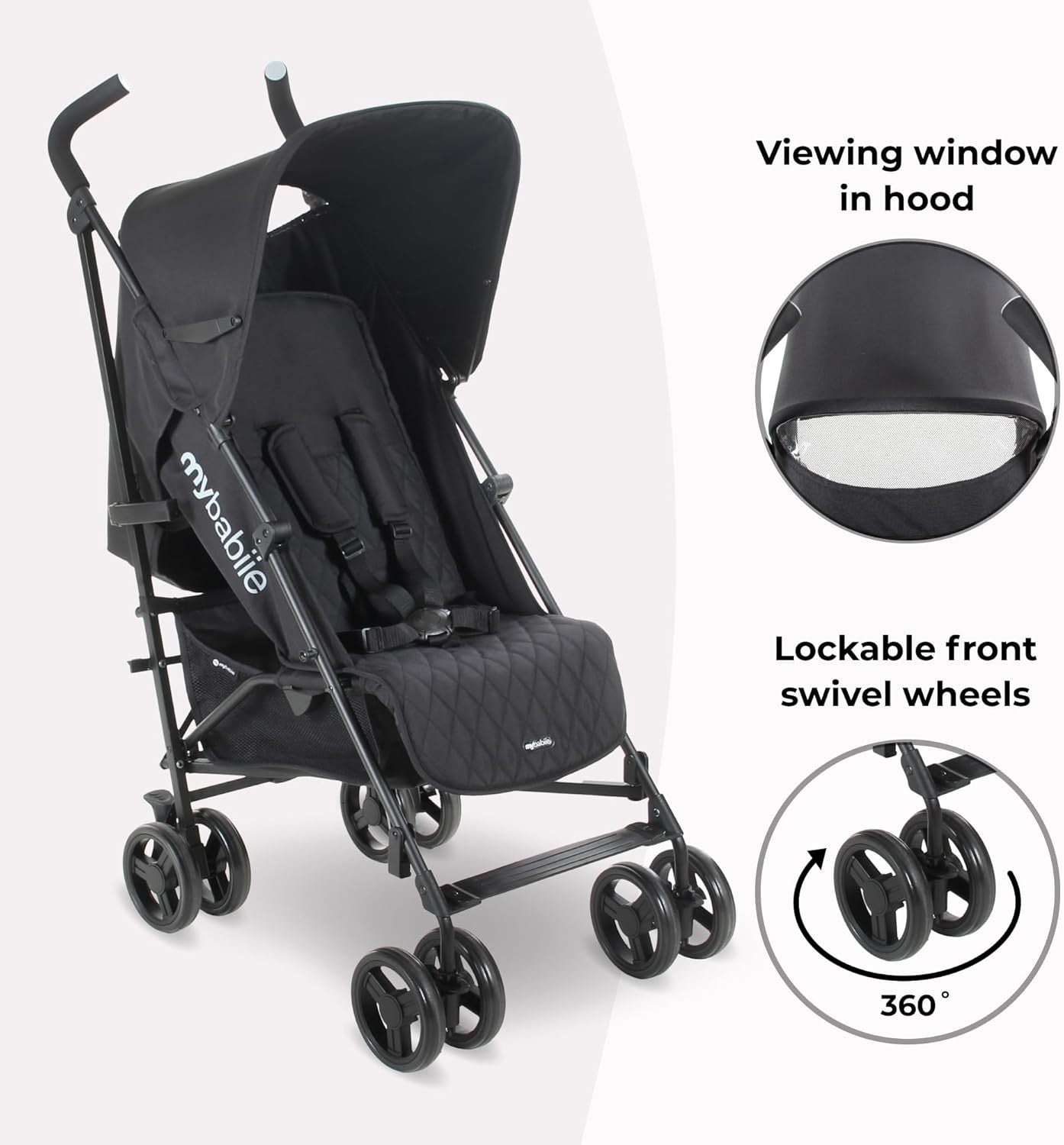 Lightweight Umbrella Stroller Compact Fold Travel Buggy Reclining Seat Black