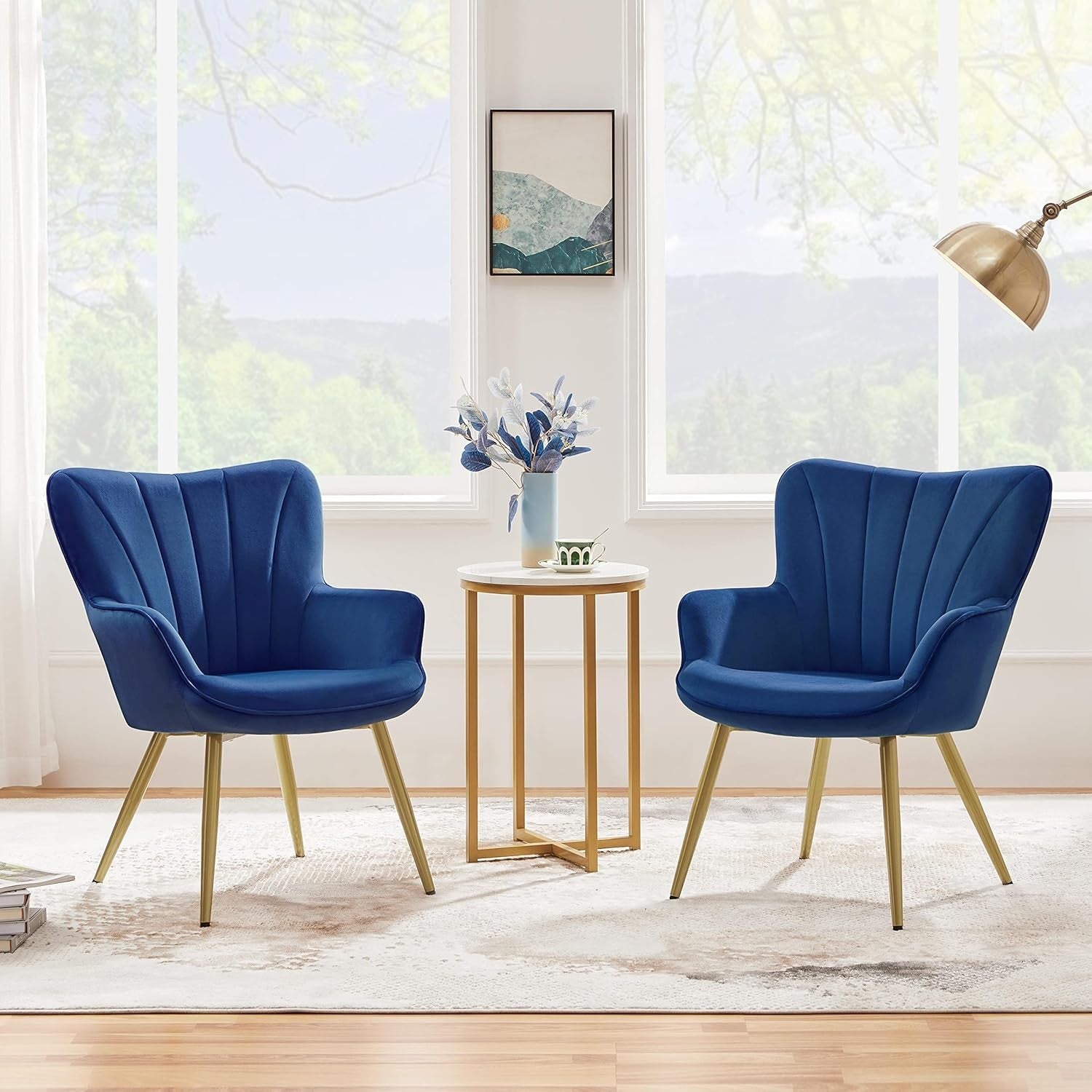 Dark Blue Velvet Tub Chair Set of 2 – Plush Barrel Accent Seats