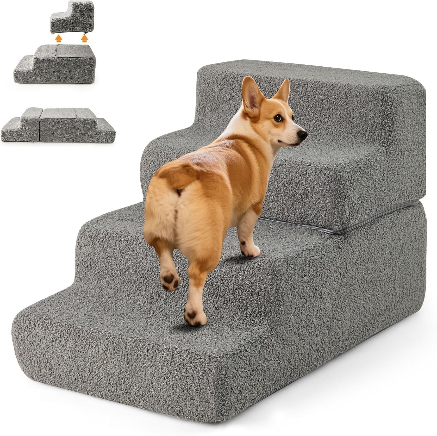 4 Step Dog Stairs Foam Ramp Non Slip Grey 63x43x60cm