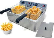 34L Double Deep Fat Fryer 6000W Commercial Dual Tank Stainless Steel