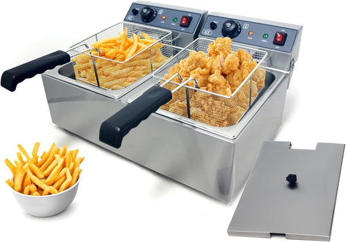 34L Double Deep Fat Fryer 6000W Commercial Dual Tank Stainless Steel