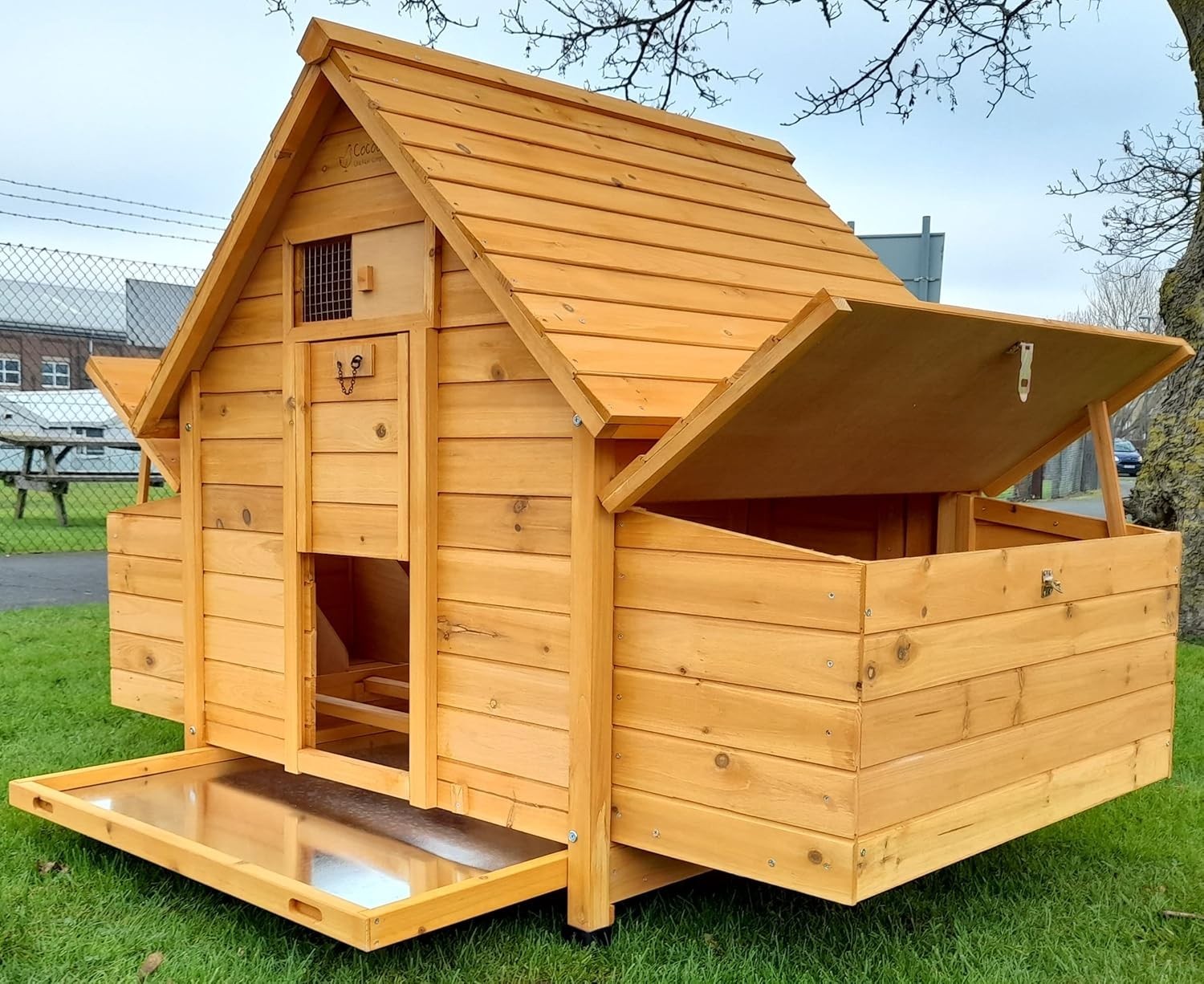 Large Wooden Chicken Coop 2.4m Hen House Run 6-10 Birds