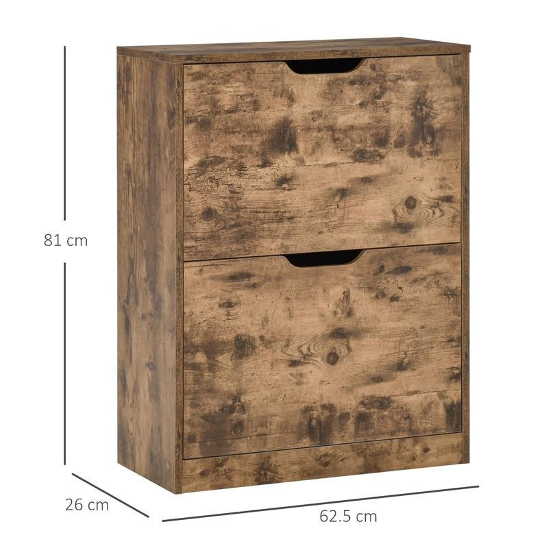 Rustic 2-Drawer Shoe Cabinet for Hallway | Compact & Stylish Storage