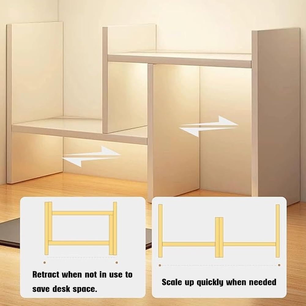 Adjustable Dorm Desk Hutch Organizer | White Double-H Desktop Shelf 60cm