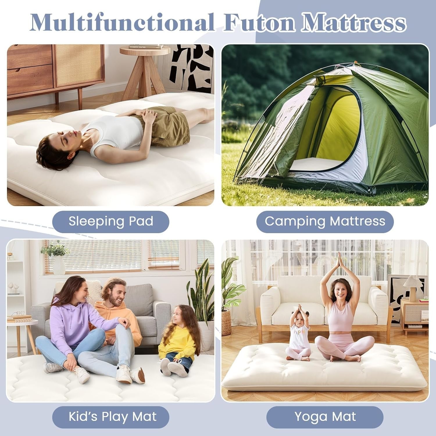 10cm Thick Beige Double Japanese Futon Mattress Foldable Washable Tatami Mat