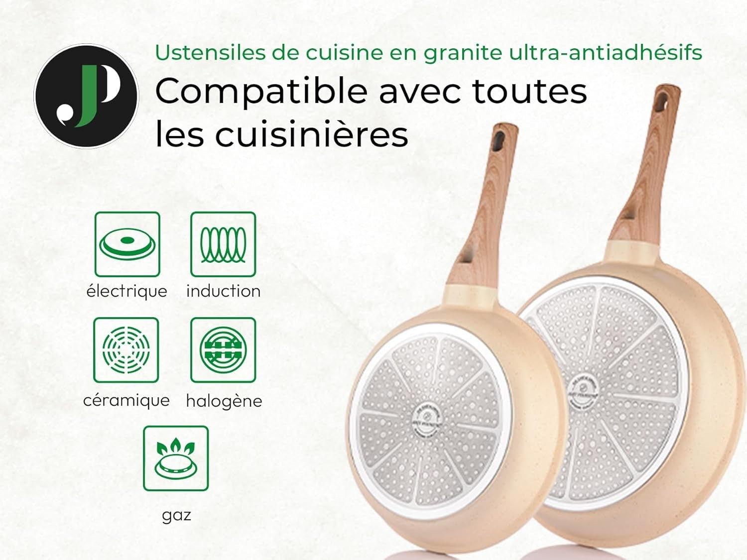 21Pcs Beige Non-Stick Granite Cookware Set Induction Ready Pots & Pans