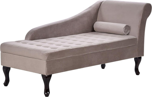 Velvet Chaise Lounge with Storage & Bolster Pillow, Elegant Indoor Sofa Seat