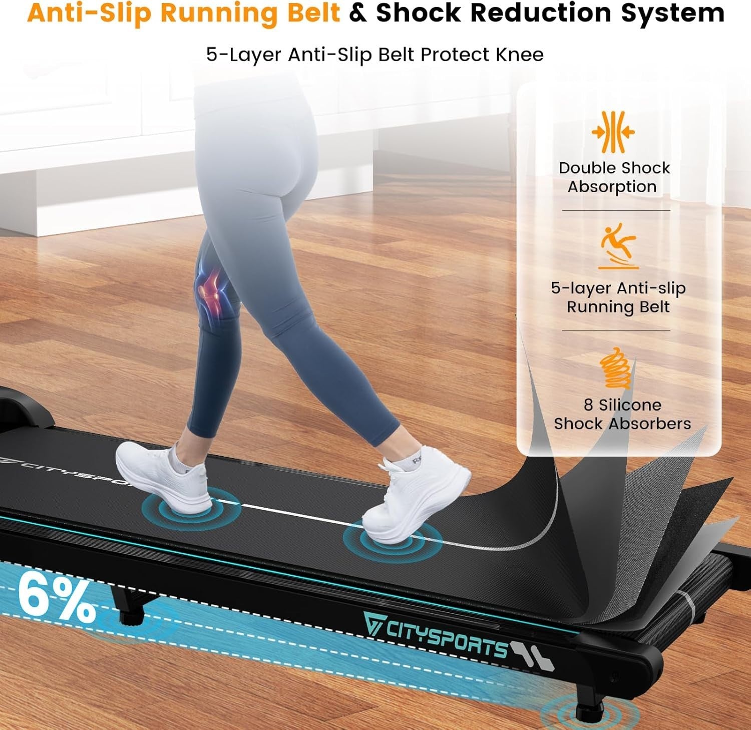 Under Desk Treadmill 1-6KM/H Incline Fitness Walking Running LED Display
