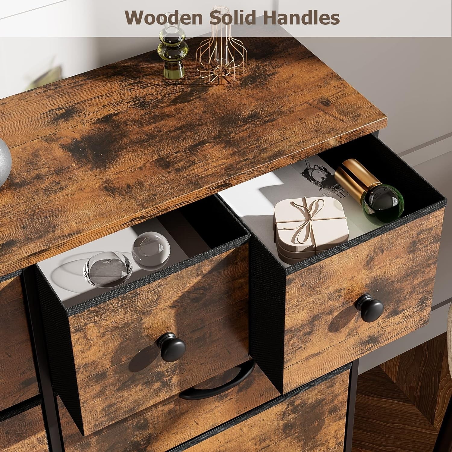 Rustic Tall Chest of 10 Drawers Storage Unit for Bedroom Hallway Closet