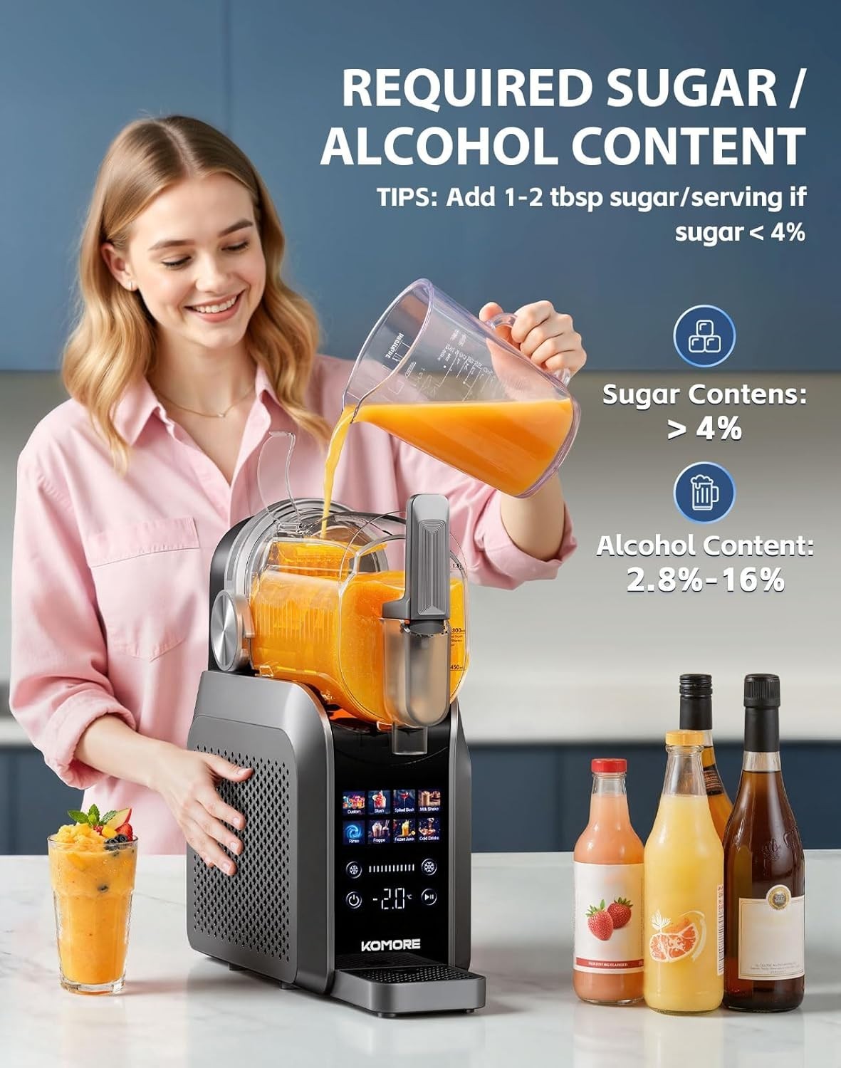 Frozen Slush Drink Maker 2L No Ice Self Cleaning 7 Presets Touch Screen