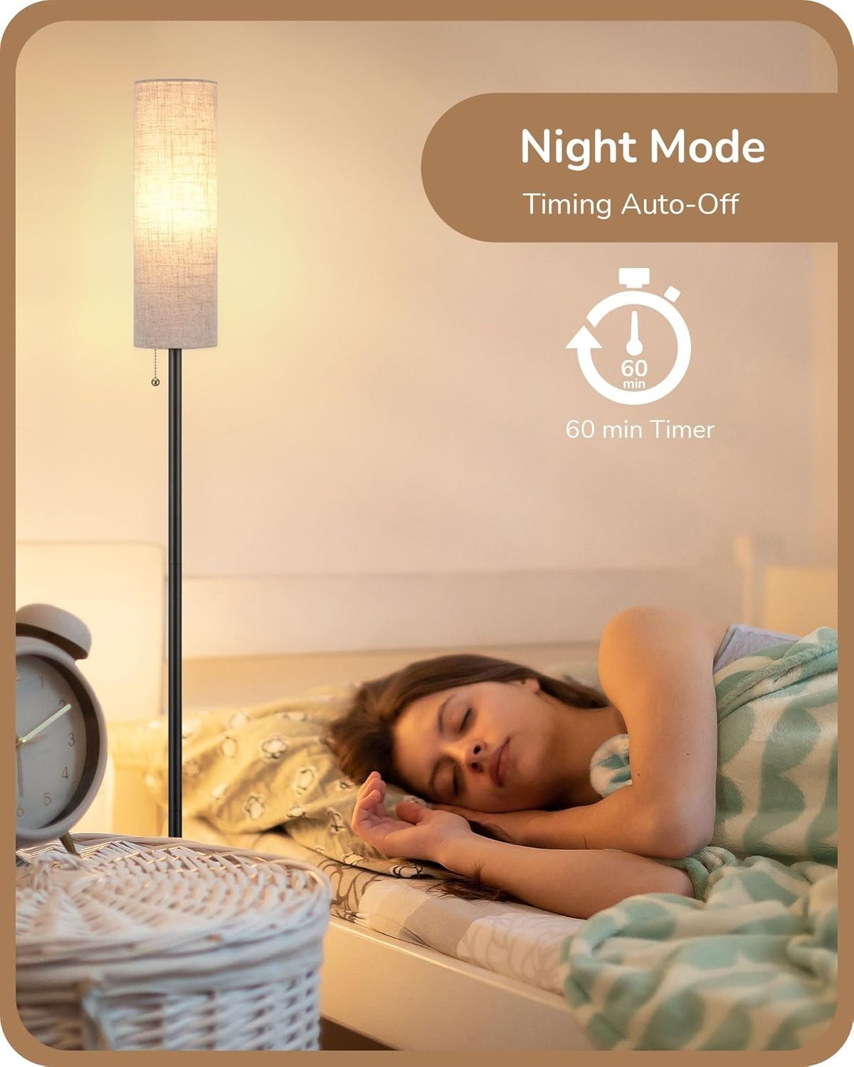 Black LED Floor Lamp Dimmable Standing Light Remote Control Round Linen Shade