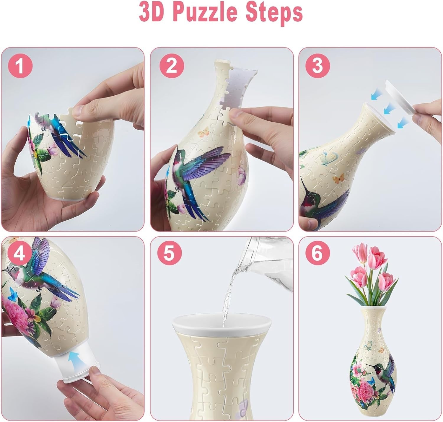 3D Puzzle Flower Vase Kit 160PCS DIY Hummingbird Home Decor Gift