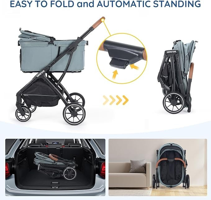 Luxury Dog Stroller Foldable Pet Pushchair Pram Medium Pets 60lb Cup Holder