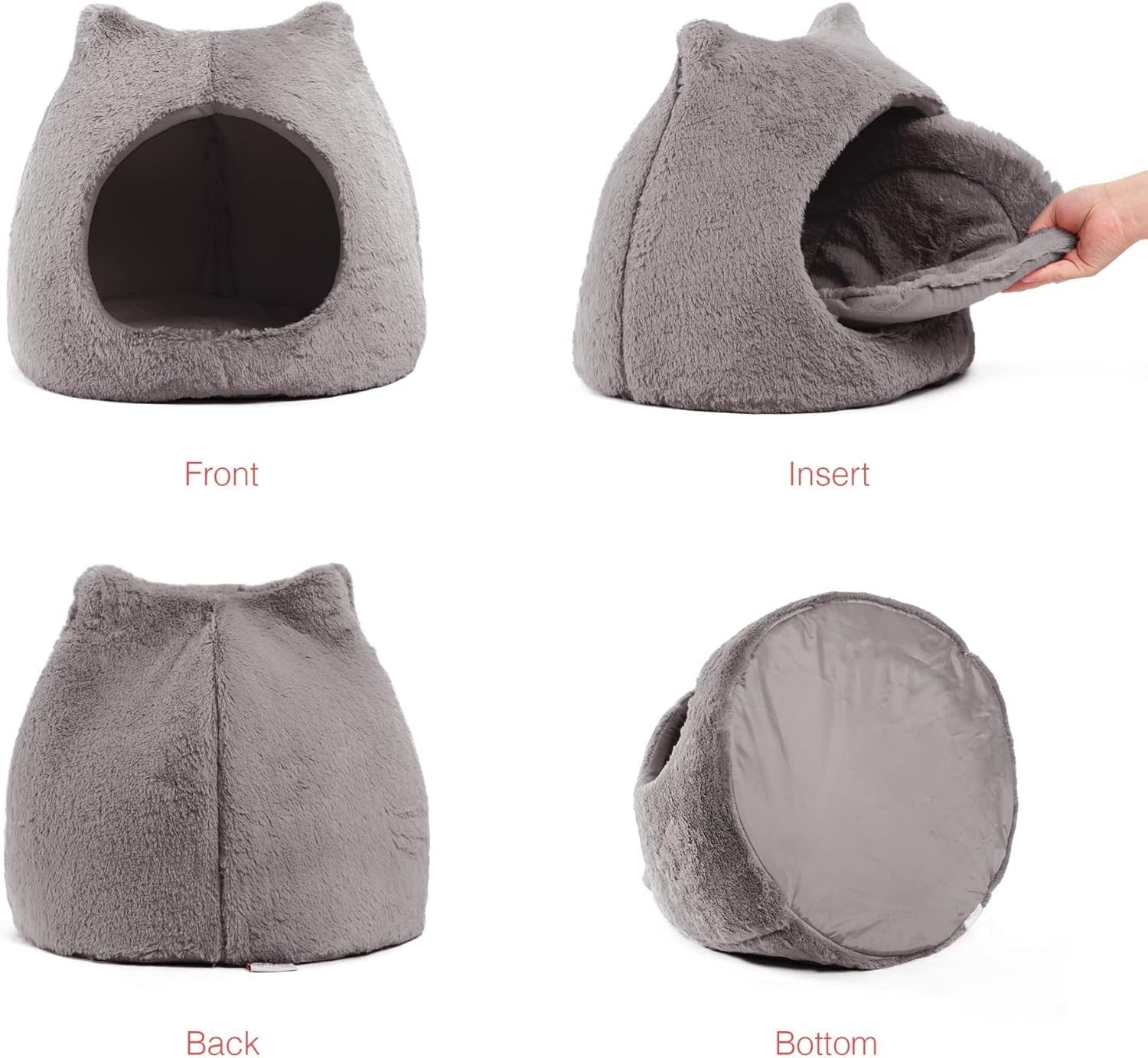 Fur Cover Cat Cave Bed Dome Pet Igloo Washable Cozy Hideaway Gray