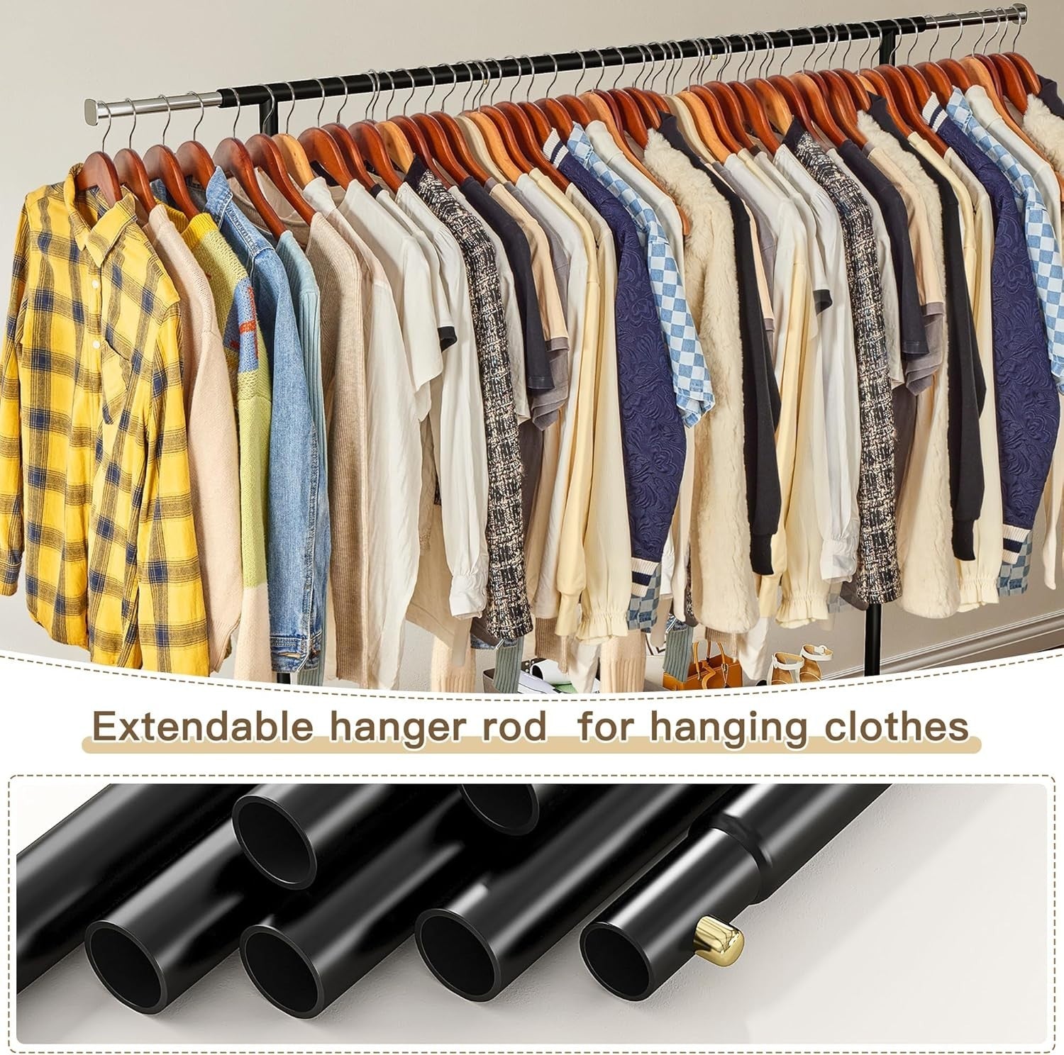 Heavy Duty Black Clothes Rail 160cm Extendable Rack on Wheels