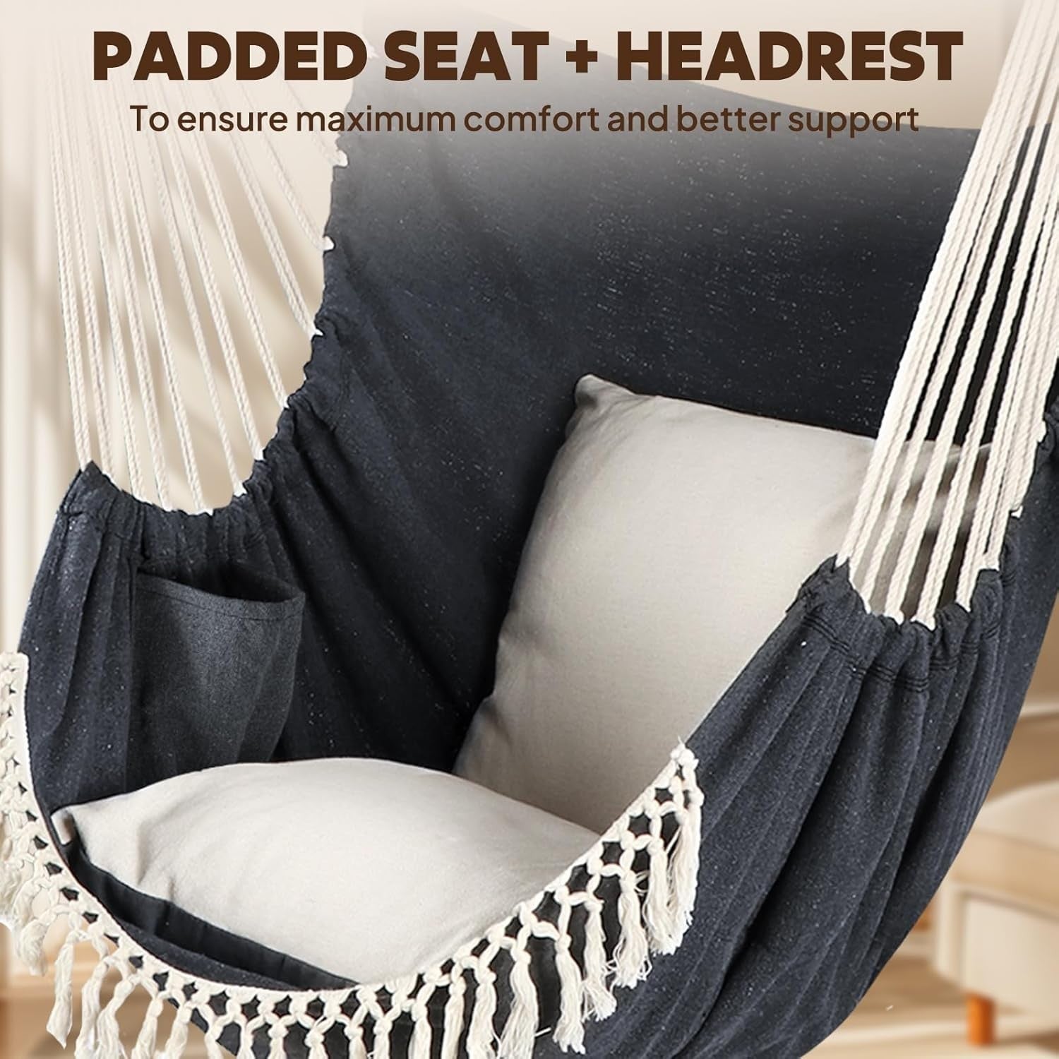 Double Hammock Chair with 2 Cushions & Straps | 500kg Heavy Duty Indoor Swing