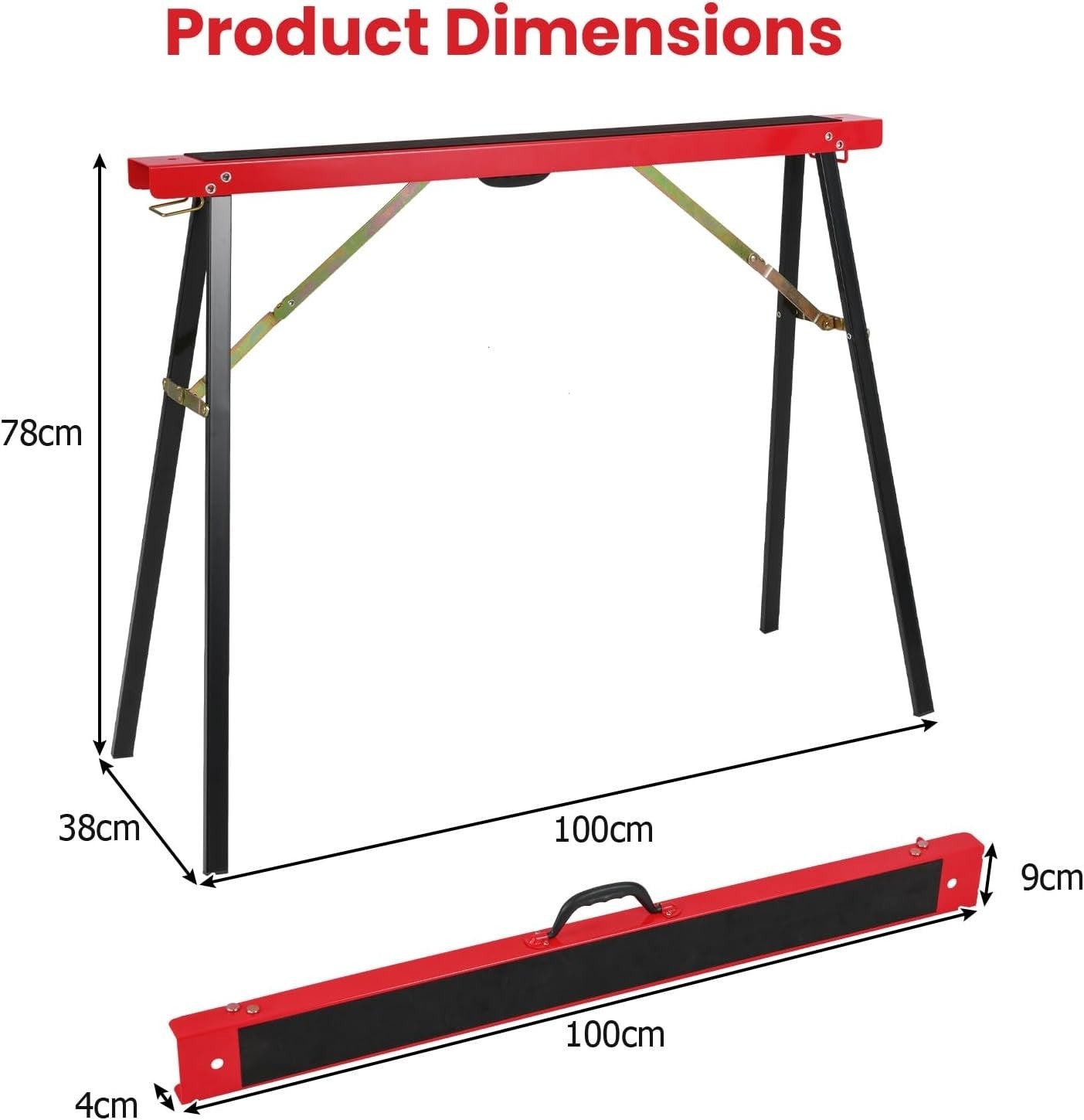 2x Folding Sawhorses Heavy Duty Metal Stands 375kg Non-Slip Portable Set