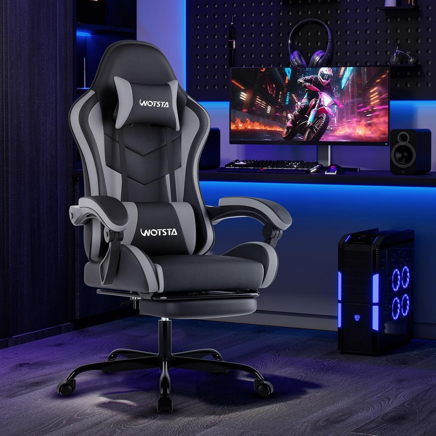Ergonomic Gaming Chair with Footrest & Lumbar Support – Black Grey PC Seat