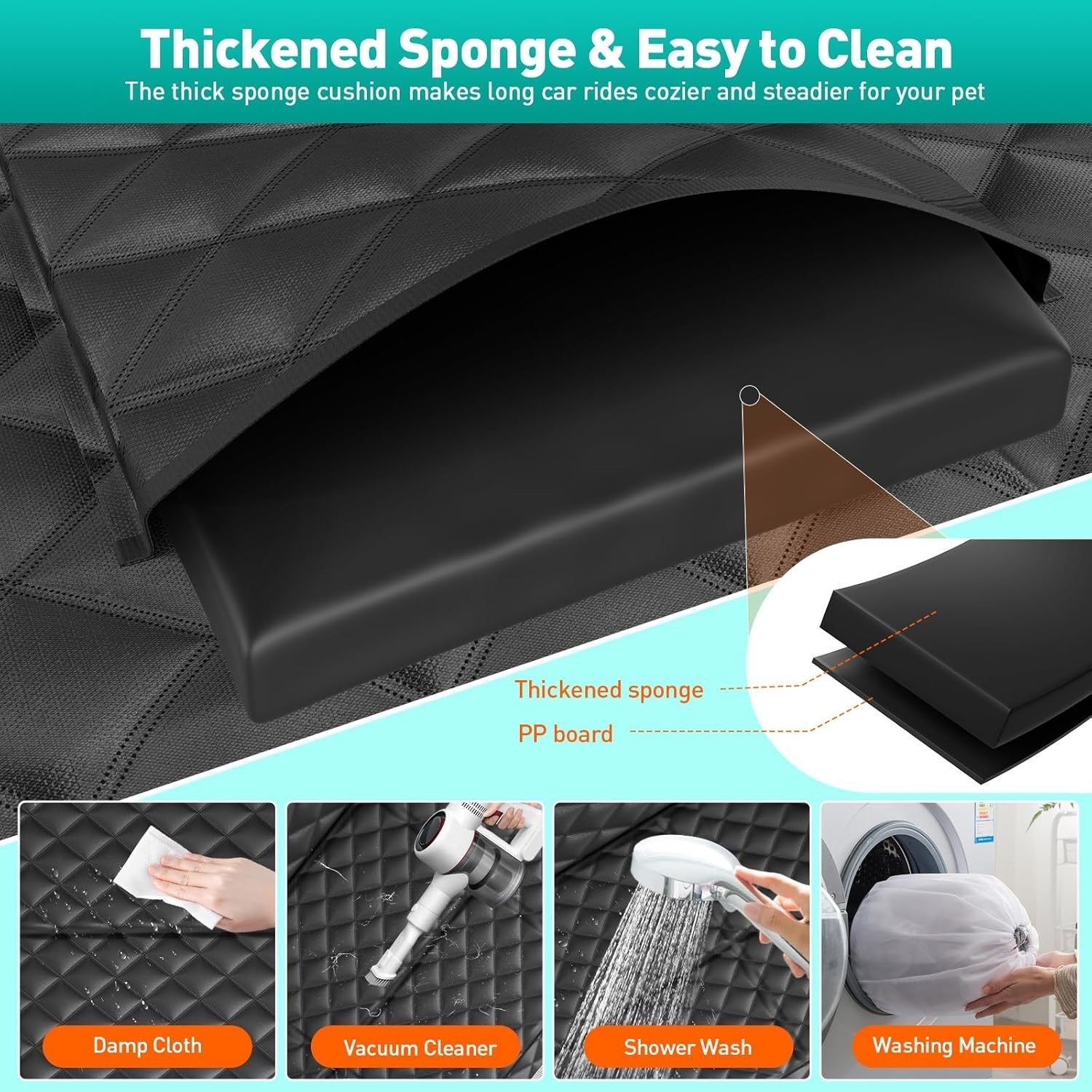 Hard Bottom Dog Car Hammock Back Seat Extender Waterproof 400lb Load