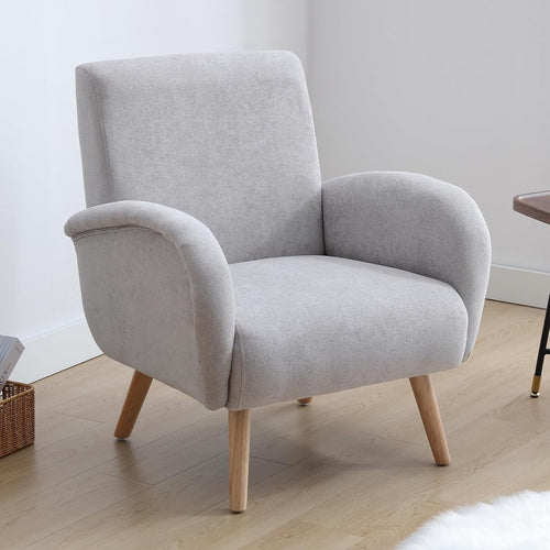 Modern Grey Fabric Armchair Tub Chair Wooden Legs Lounge Bedroom