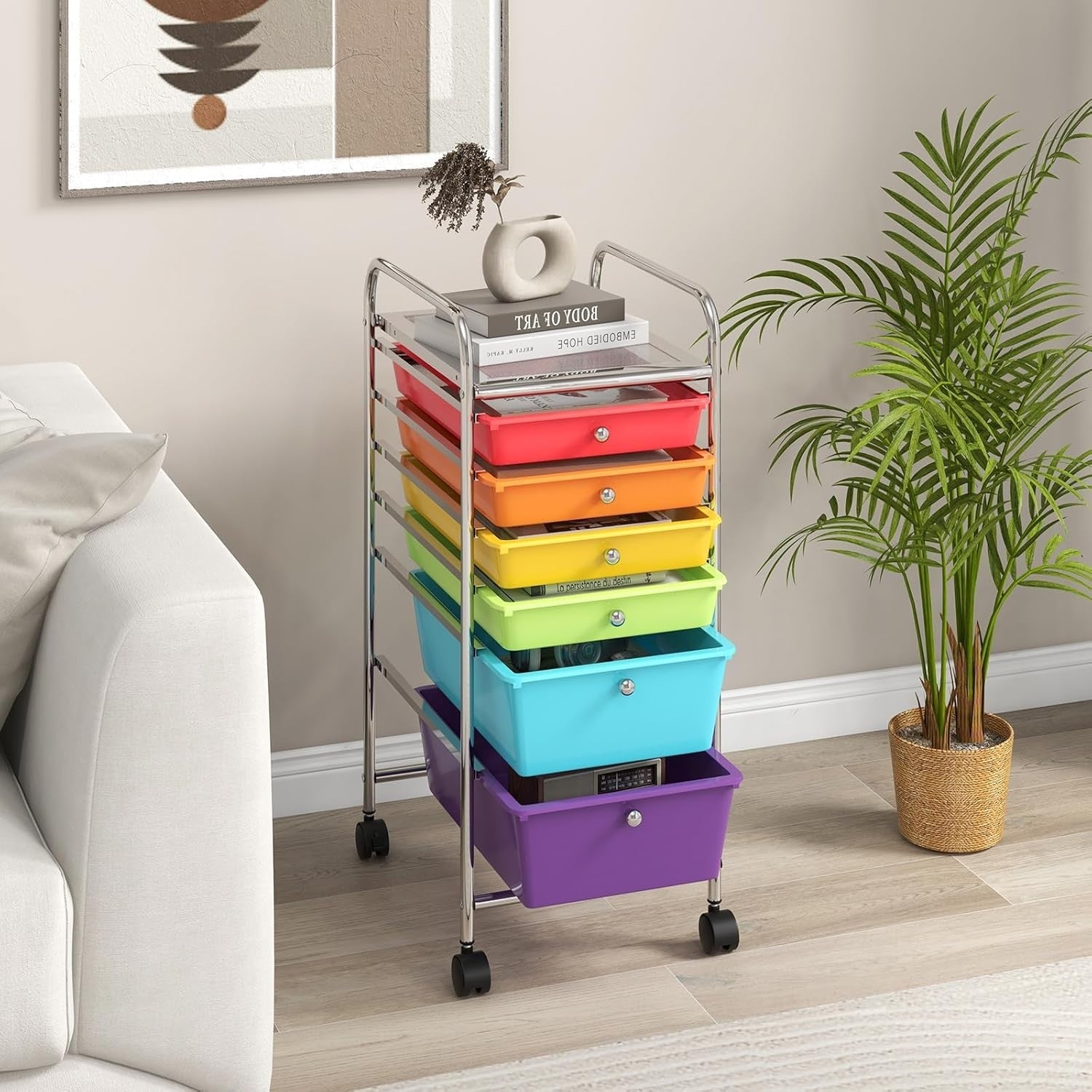 6 Drawer Rainbow Storage Trolley Rolling Organizer Cart with Wheels
