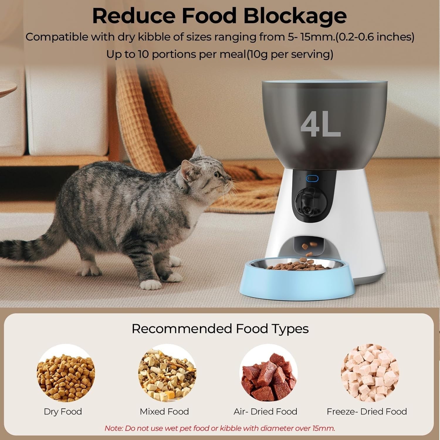 Smart Pet Feeder with HD Camera WiFi App Control 4L Auto Food Dispenser