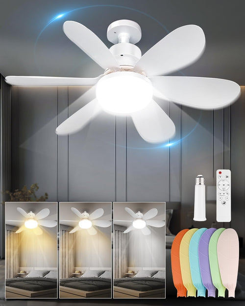 Socket Ceiling Fan Light, Dimmable LED, 3 Colors, 1700LM with Remote Control