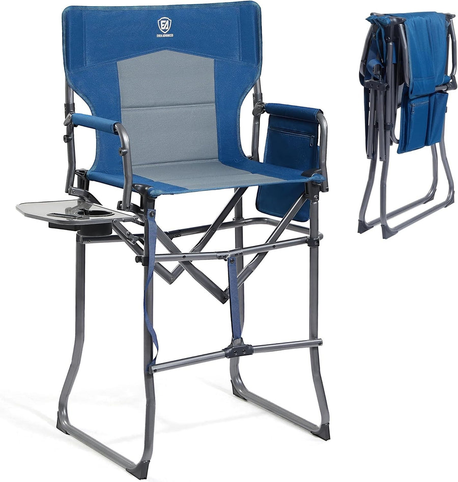Tall Folding Directors Chair 76CM Seat Height w/ Side Table Camping Bar
