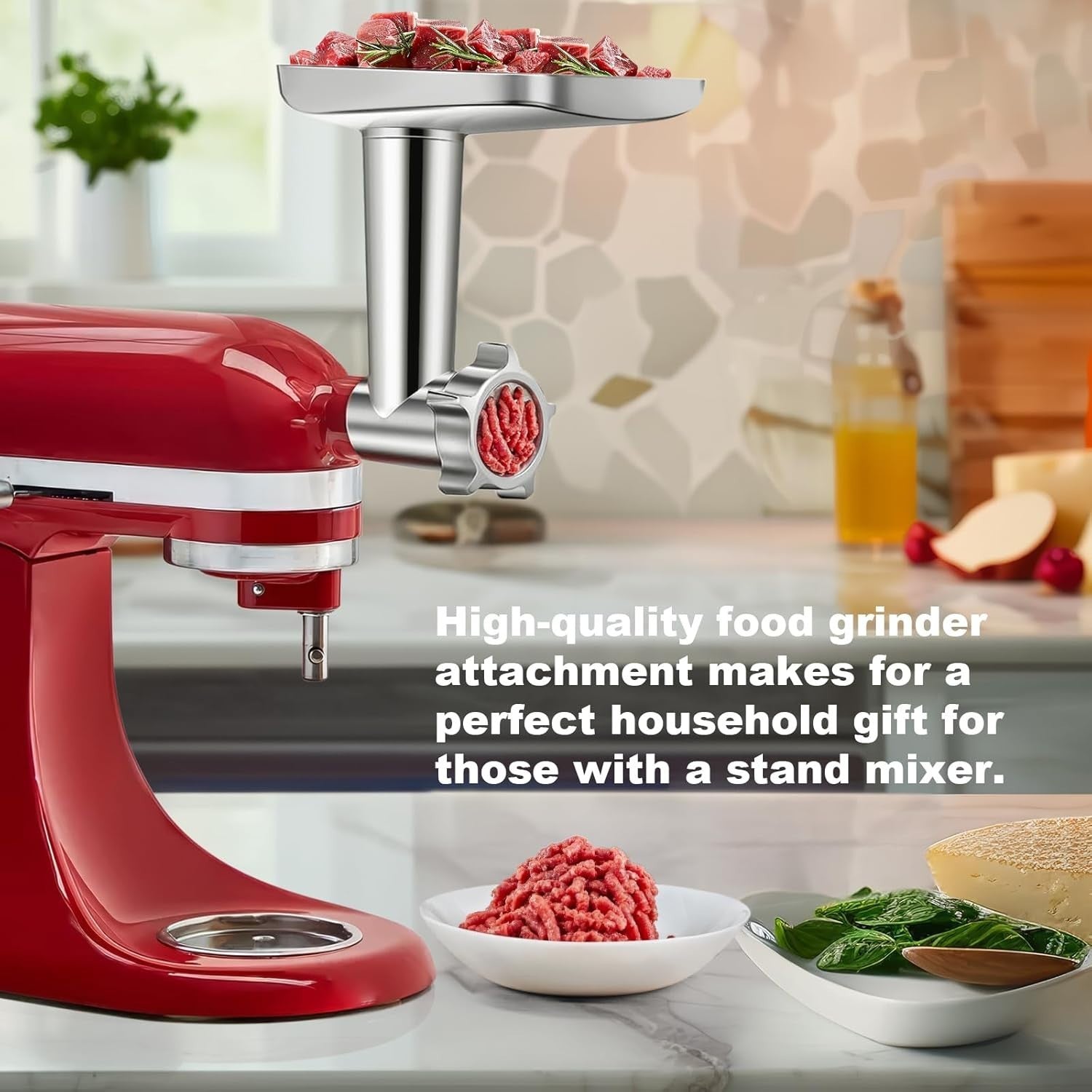 Stainless Steel Food Grinder Attachment 4 Plates 3 Sausage Tubes