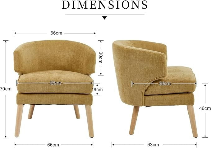 Modern Yellow Tub Chair Chenille Accent Single Sofa Solid Wood Legs